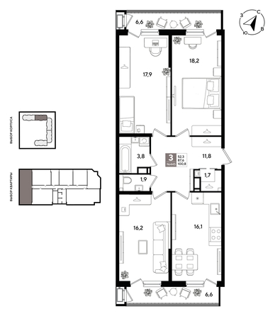 
  Продается 3-комн. квартира 100.8 м², в ЖК Рекорд 2, литера 1. Фото 1.