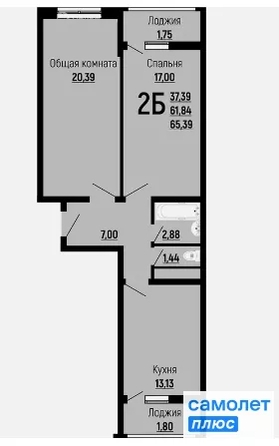 
  Продается 2-комн. квартира 65.4 м², в ЖК Славянка, литера 10. Фото 13.