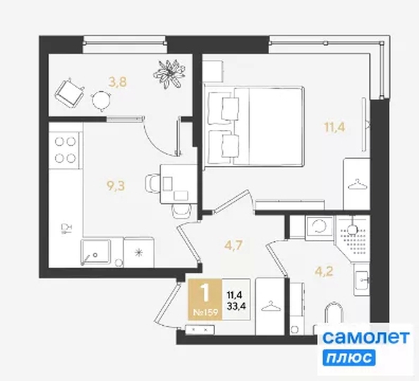 
  Продается 1-комн. квартира 33.4 м², в ЖК РИДЗ, литер 5. Фото 12.