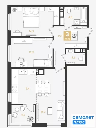 
  Продается 3-комн. квартира 74.9 м², в ЖК РИДЗ, литер 5. Фото 12.