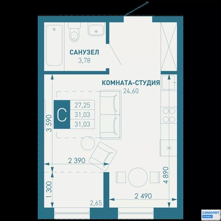 
  Продается студия 31.03 м², в ЖК ИНАЧЕ в Молодежном, литер 1. Фото 15.