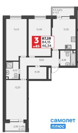 
  Продается 3-комн. квартира 87.3 м², в ЖК К24. Фото 11.