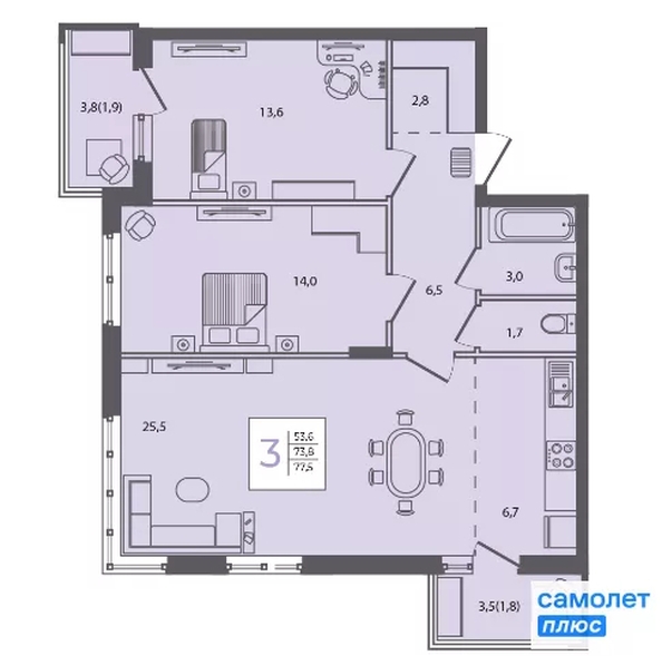 
  Продается 2-комн. квартира 77.5 м². Фото 13.