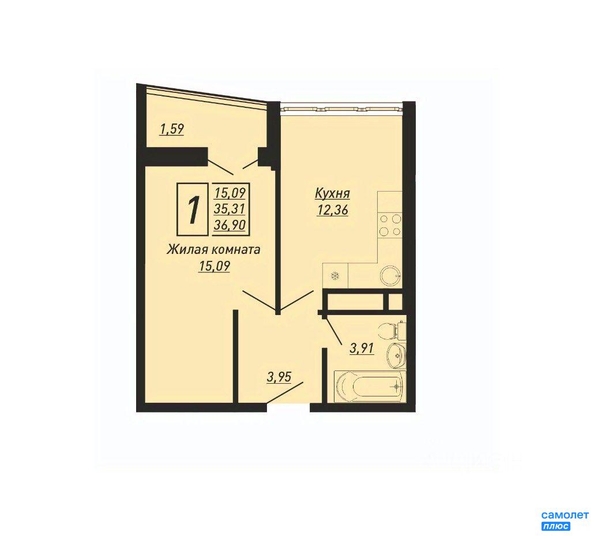 
  Продается 1-комн. квартира 36.9 м². Фото 22.