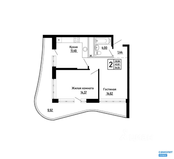 
  Продается 2-комн. квартира 54.55 м². Фото 22.