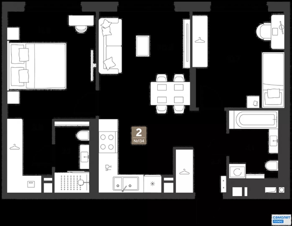 
  Продается 2-комн. квартира 57.1 м², в ЖК ГРЕЙД, литер 14. Фото 19.