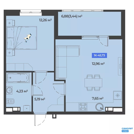
  Продается 1-комн. квартира 45.7 м². Фото 13.