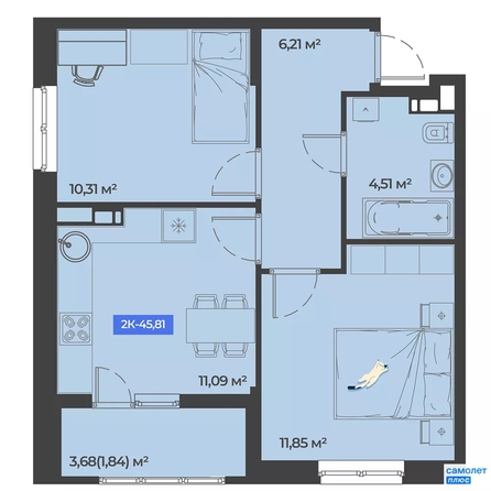 
  Продается 2-комн. квартира 45.8 м². Фото 13.