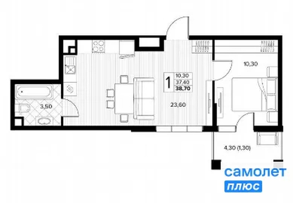 
  Продается 1-комн. квартира 38.7 м², в ЖК Кипарис, литер 6. Фото 16.