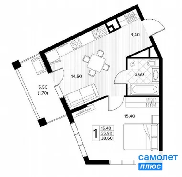 
  Продается 1-комн. квартира 38.6 м², в ЖК Кипарис, литер 6. Фото 16.