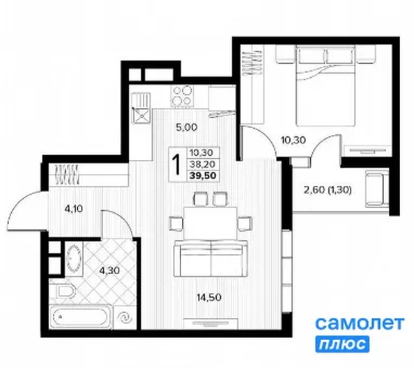 
  Продается 1-комн. квартира 39.5 м², в ЖК Кипарис, литер 6. Фото 16.