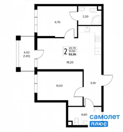 
  Продается 2-комн. квартира 53.3 м², в ЖК Кипарис, литер 6. Фото 16.