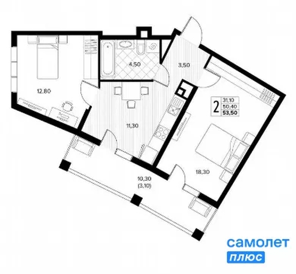 
  Продается 2-комн. квартира 53.5 м², в ЖК Кипарис, литер 6. Фото 16.