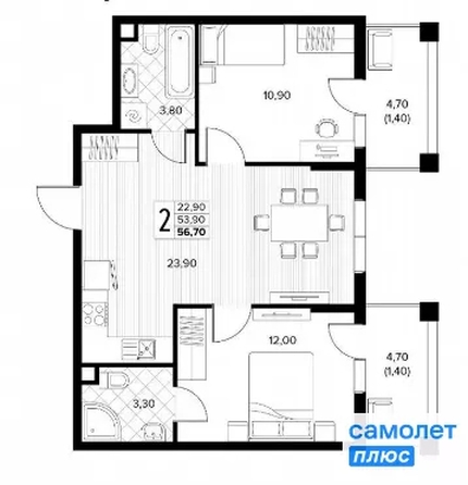 
  Продается 2-комн. квартира 56.7 м², в ЖК Кипарис, литер 6. Фото 16.