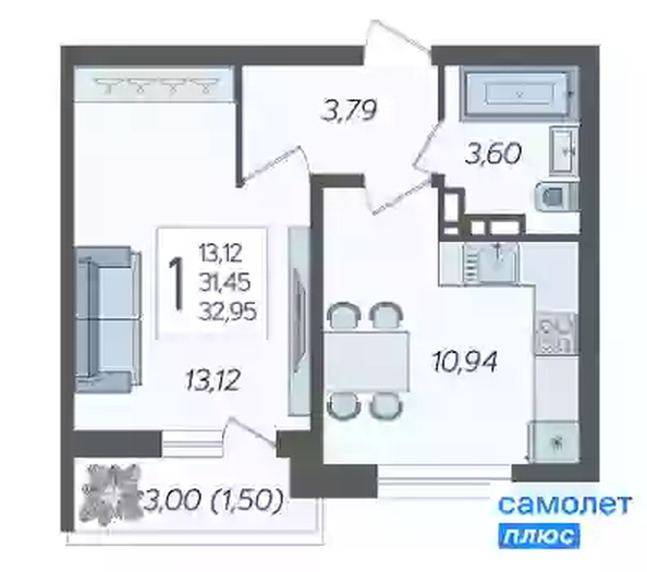 
  Продается 1-комн. квартира 32.95 м², в ЖК Смородина, литера 14. Фото 16.