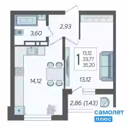 
  Продается 1-комн. квартира 35.2 м², в ЖК Смородина, литера 14. Фото 16.