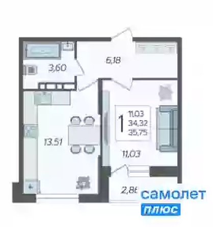 
  Продается 1-комн. квартира 35.75 м², в ЖК Смородина, литера 14. Фото 16.