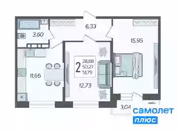 
  Продается 2-комн. квартира 51.8 м², в ЖК Смородина, литера 14. Фото 16.
