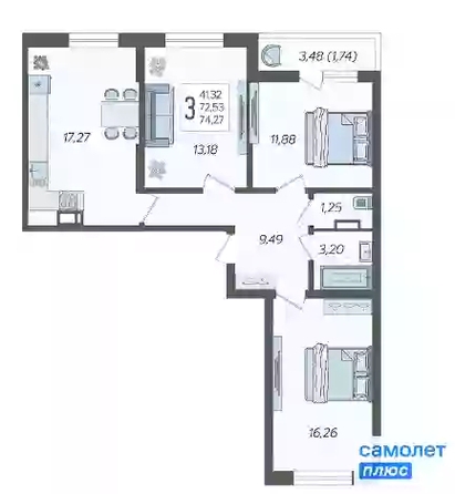 
  Продается 2-комн. квартира 74.3 м², в ЖК Смородина, литера 14. Фото 16.