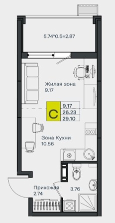
  Продается студия 26.2 м², в ЖК МОНО Квартал, дом 1. Фото 14.