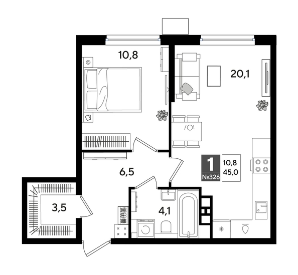 
  Продается 1-комн. квартира 45 м², в ЖК ДОГМА ПАРК, лит 13. Фото 1.