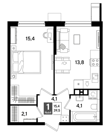 
  Продается 1-комн. квартира 39.5 м², в ЖК ДОГМА ПАРК, литера 19. Фото 1.