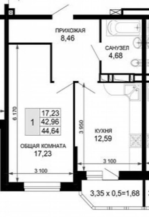 
  Продается 1-комн. квартира 44.6 м², в ЖК Лучший, литер 2. Фото 13.