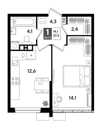 
  Продается 1-комн. квартира 37.5 м², в ЖК ДОГМА ПАРК, лит 20. Фото 1.
