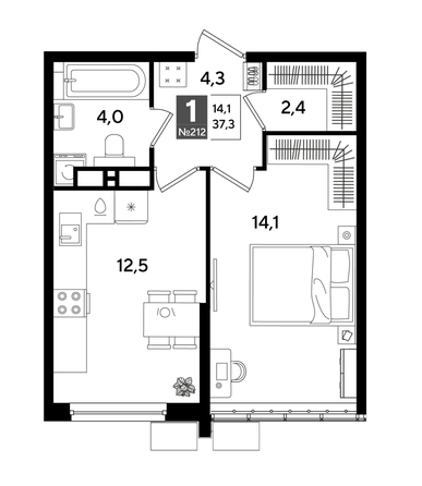 
  Продается 1-комн. квартира 37.3 м², в ЖК ДОГМА ПАРК, лит 20. Фото 1.