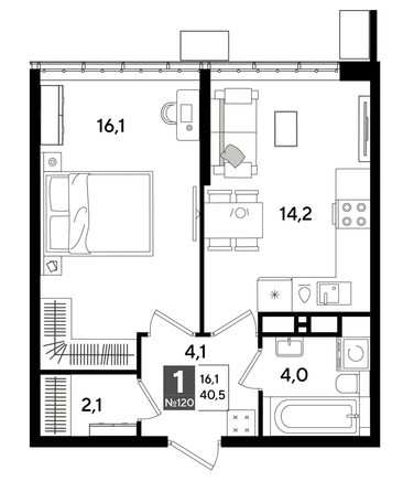 
  Продается 1-комн. квартира 40.5 м², в ЖК ДОГМА ПАРК, литера 19. Фото 1.