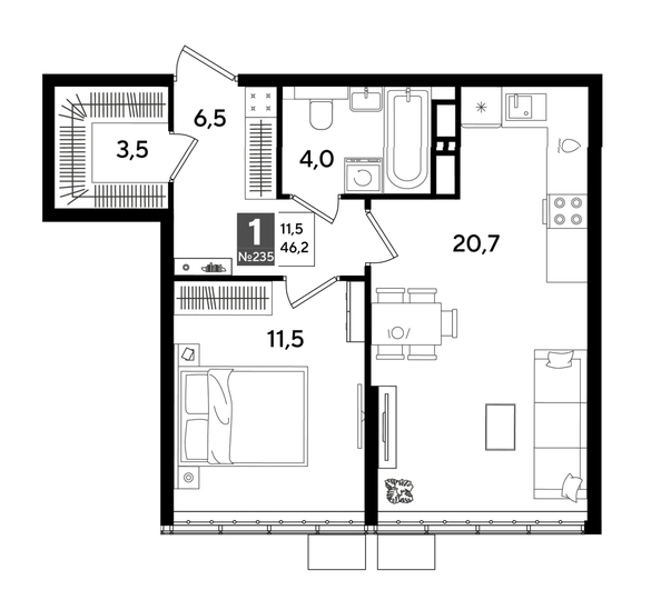 
  Продается 1-комн. квартира 46.2 м², в ЖК ДОГМА ПАРК, литера 19. Фото 1.