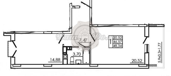 
  Продается 1-комн. квартира 48.34 м². Фото 1.