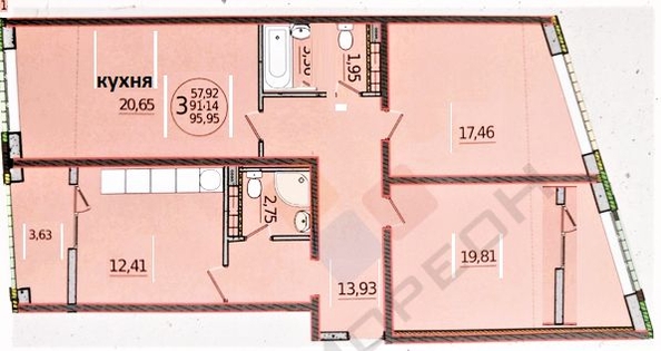 
   Продам 3-комнатную, 92 м², Восточно-Кругликовская ул, 42/3к2

. Фото 12.