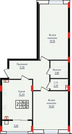 
   Продам 2-комнатную, 71.4 м², Суворов, дом 6

. Фото 2.