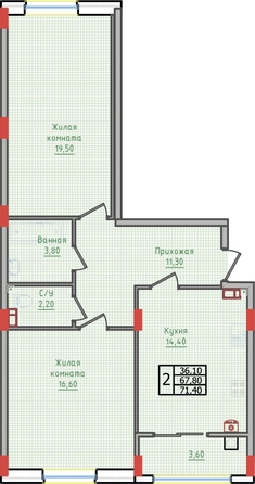 
   Продам 2-комнатную, 71.4 м², Суворов, дом 5

. Фото 2.