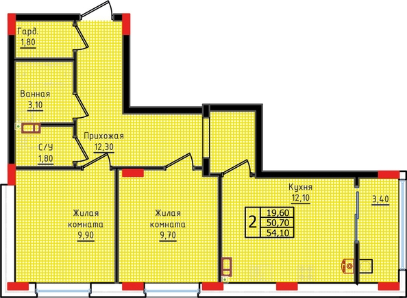 
  Продается 2-комн. квартира, 54.1 м², ЖК Суворов, дом 6
. Фото 2.