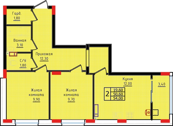 
  Продается 2-комн. квартира, 54 м², ЖК Суворов, дом 6
. Фото 2.
