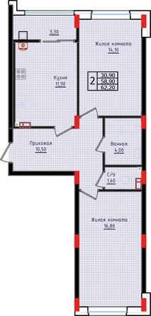 
  Продается 2-комн. квартира, 62.2 м², ЖК Суворов, дом 6
. Фото 2.