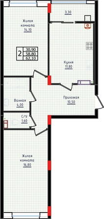 
  Продается 2-комн. квартира, 62.1 м², ЖК Суворов, дом 6
. Фото 2.