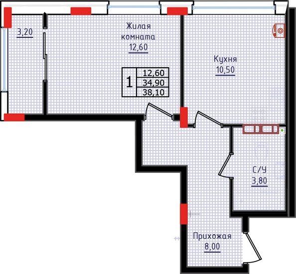 
  Продается 1-комн. квартира, 38 м², ЖК Суворов, дом 6
. Фото 2.