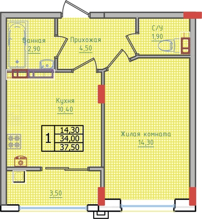 
  Продается 1-комн. квартира, 37.5 м², ЖК Суворов, дом 6
. Фото 2.