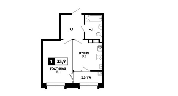 
  Продается 1-комн. квартира, 33.9 м², ЖК Печорин, литер 5
. Фото 2.