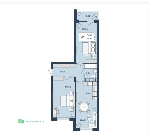
  Продается 2-комн. квартира 76.52 м², в ЖК Клубный дом Скай. Фото 9.