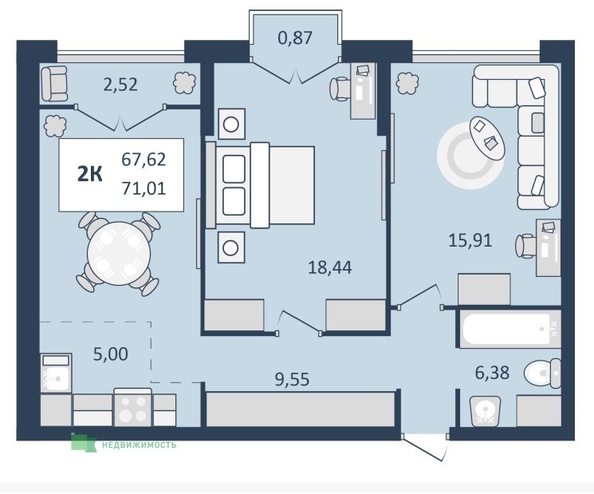 
  Продается 2-комн. квартира 71.01 м², в ЖК Клубный дом Скай. Фото 9.
