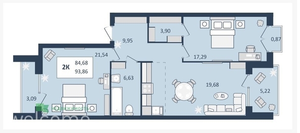 
  Продается 2-комн. квартира 93.86 м², в ЖК Клубный дом Скай. Фото 9.