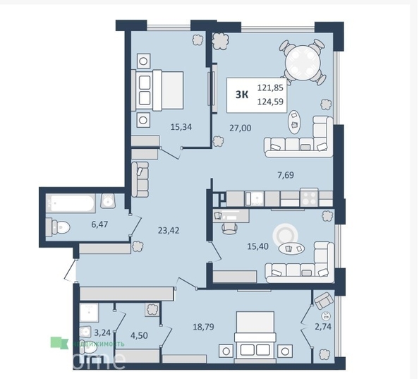 
  Продается 3-комн. квартира 124.59 м², в ЖК Клубный дом Скай. Фото 9.