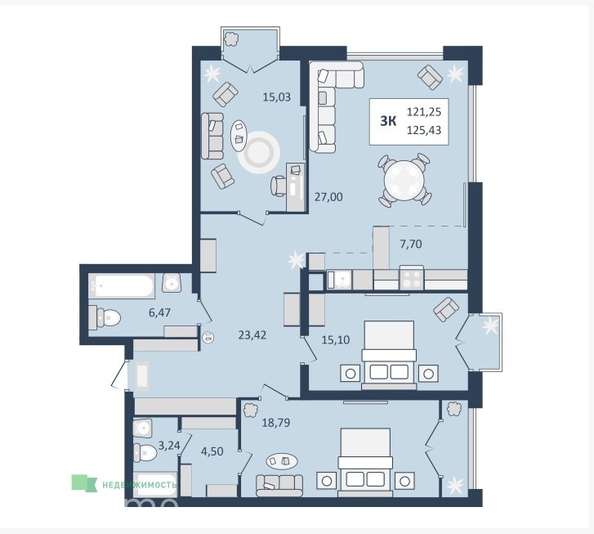 
  Продается 3-комн. квартира, 125.43 м², ЖК Клубный дом SKY (Скай)
. Фото 9.
