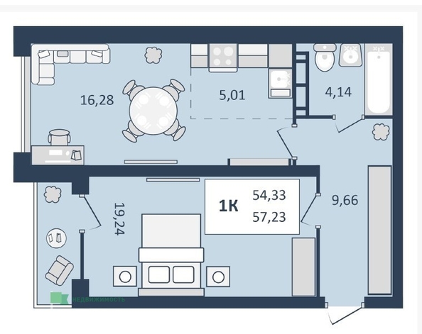 
  Продается 1-комн. квартира, 57.23 м², ЖК Клубный дом SKY (Скай)
. Фото 9.