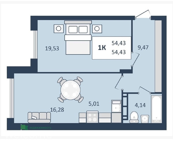 
  Продается 1-комн. квартира 54.43 м², в ЖК Клубный дом Скай. Фото 9.