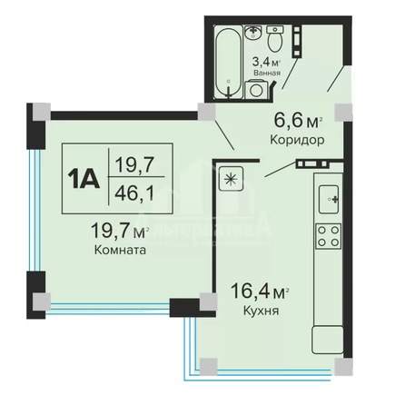 
  Продается 1-комн. квартира 46.1 м². Фото 1.
